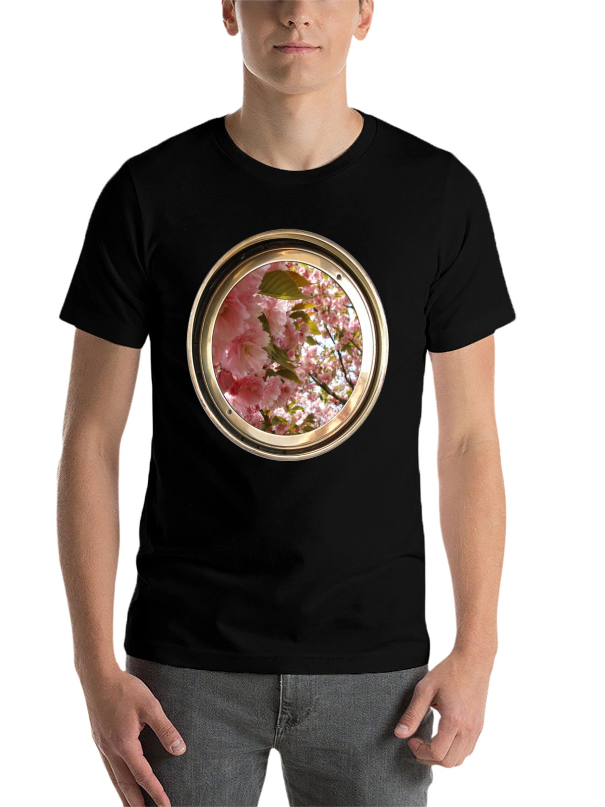 Floral Porthole Graphic Tee - Unique Design
