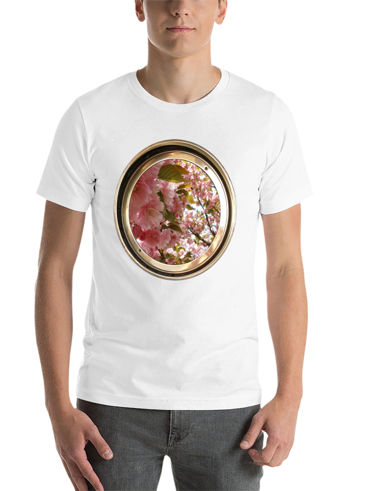 Floral Porthole Graphic Tee - Unique Design