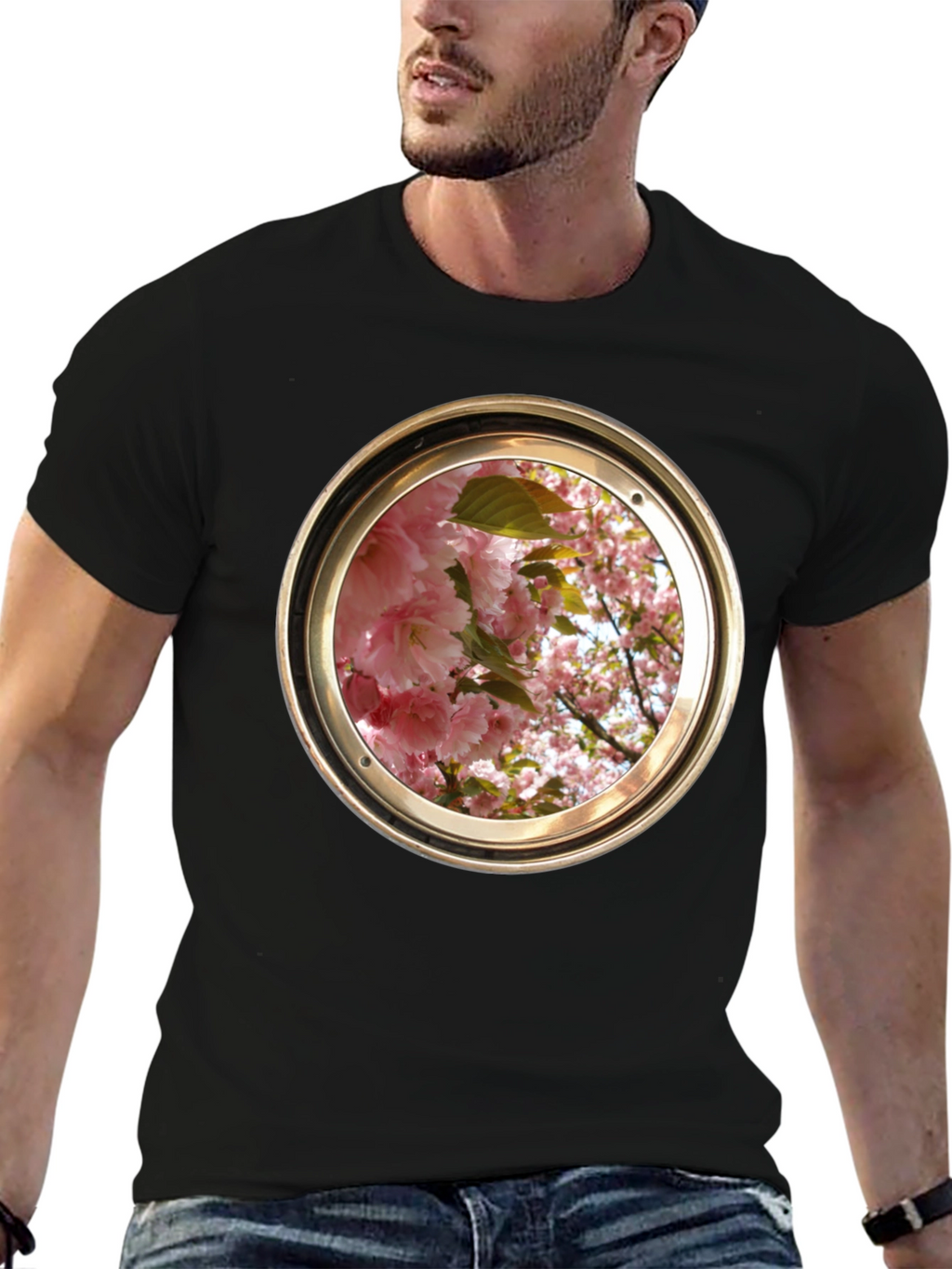 Floral Porthole Graphic Tee - Unique Design