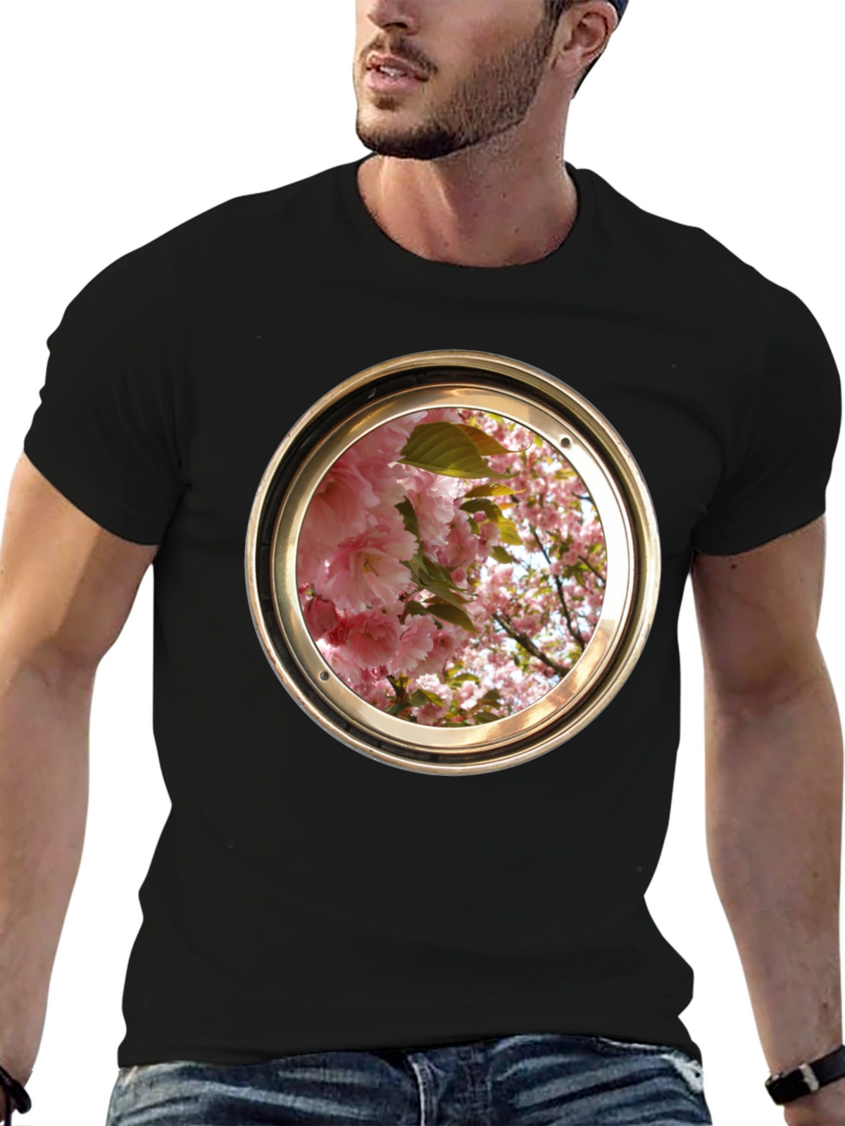 Floral Porthole Graphic Tee - Unique Design