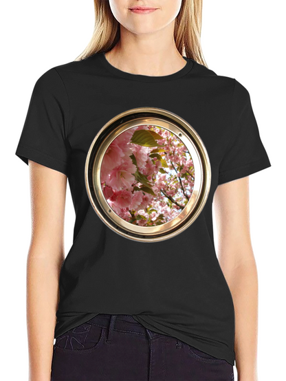 Floral Porthole Graphic Tee - Unique Design