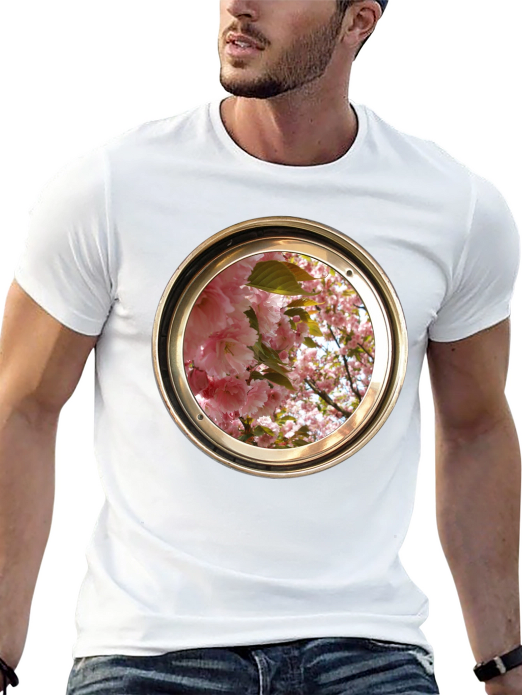 Floral Porthole Graphic Tee - Unique Design
