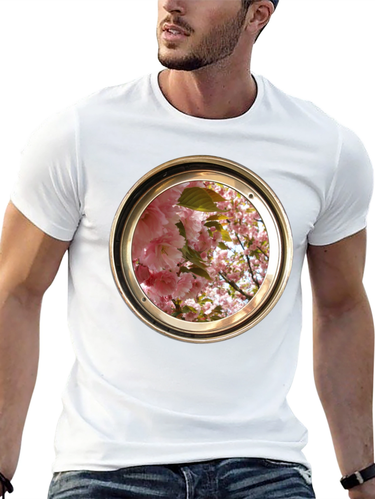 Floral Porthole Graphic Tee - Unique Design