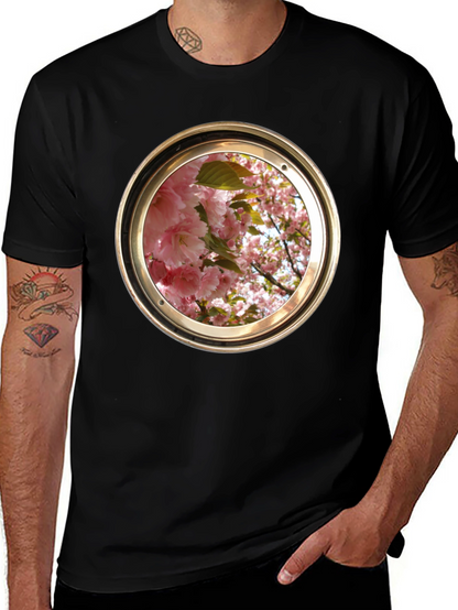 Floral Porthole Graphic Tee - Unique Design