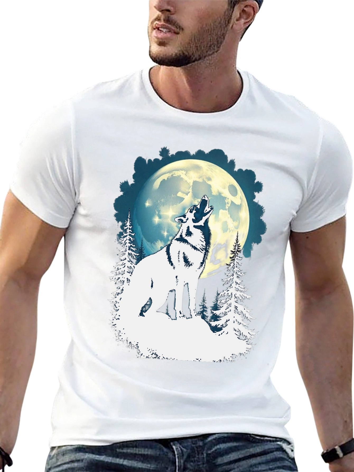 Wolf Howling Moon Graphic Tee - Black