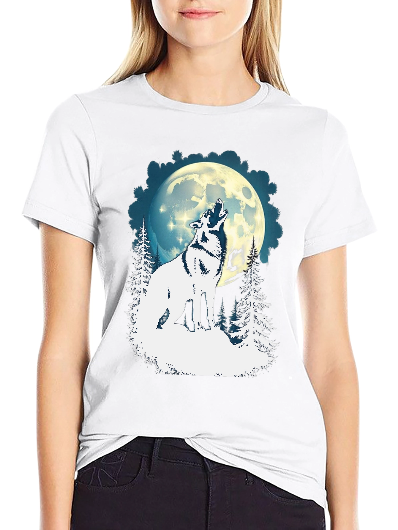 Wolf Howling Moon Graphic Tee - Black