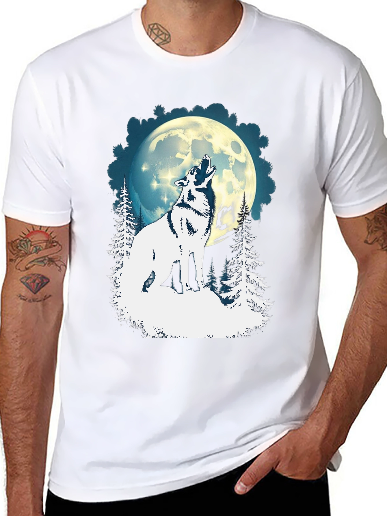 Wolf Howling Moon Graphic Tee - Black