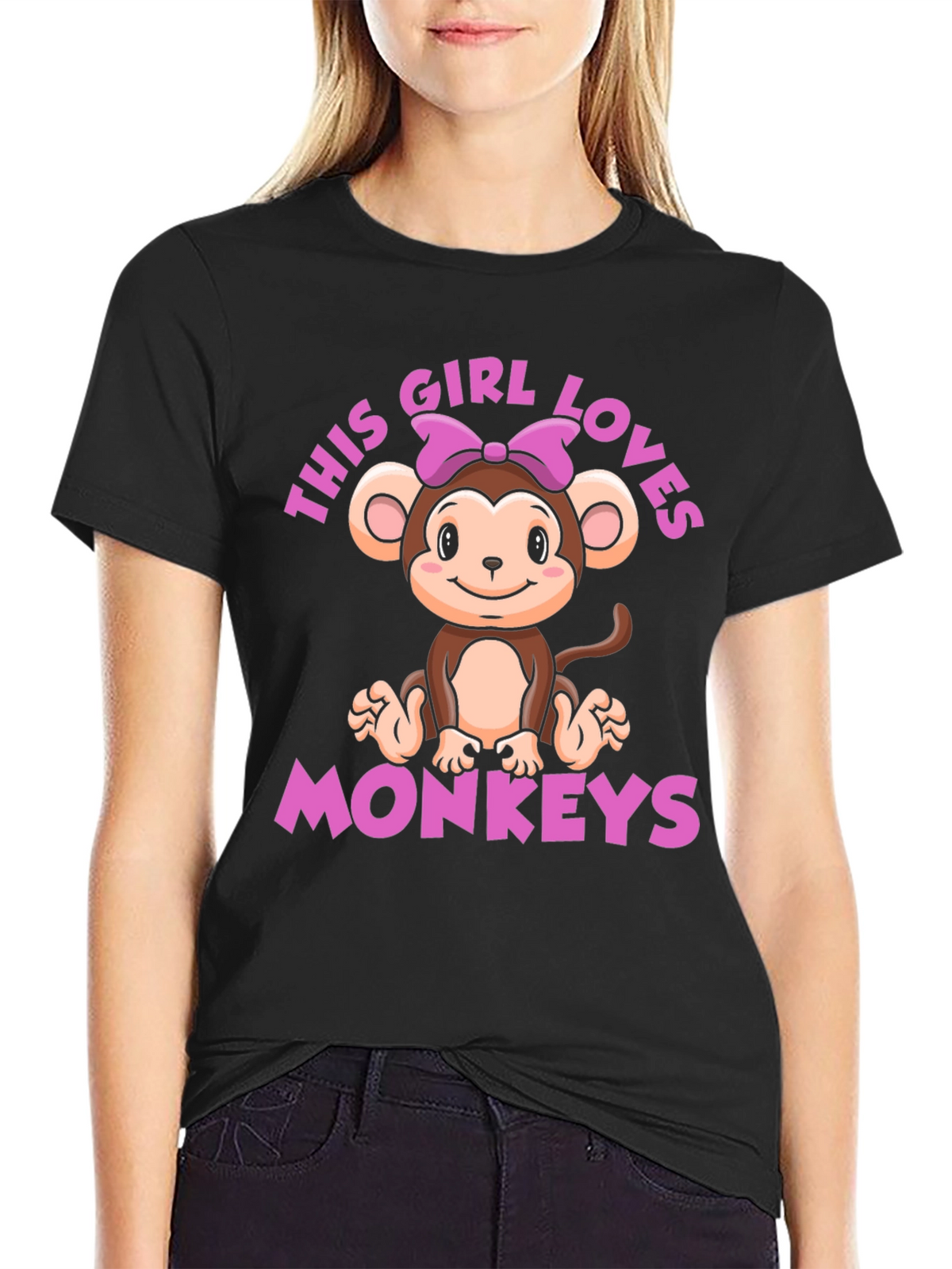 Girl Loves Monkeys T-Shirt - Cute Monkey Graphic Tee