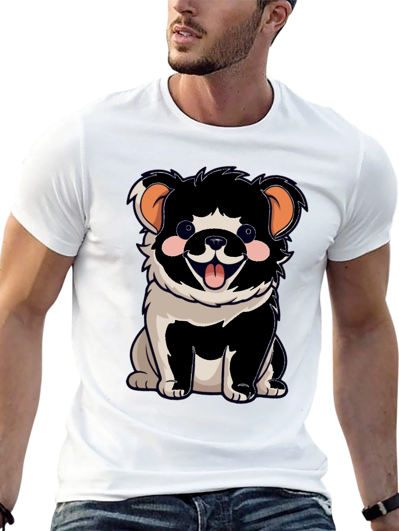 Cartoon Dog Graphic T-Shirt Black Unisex