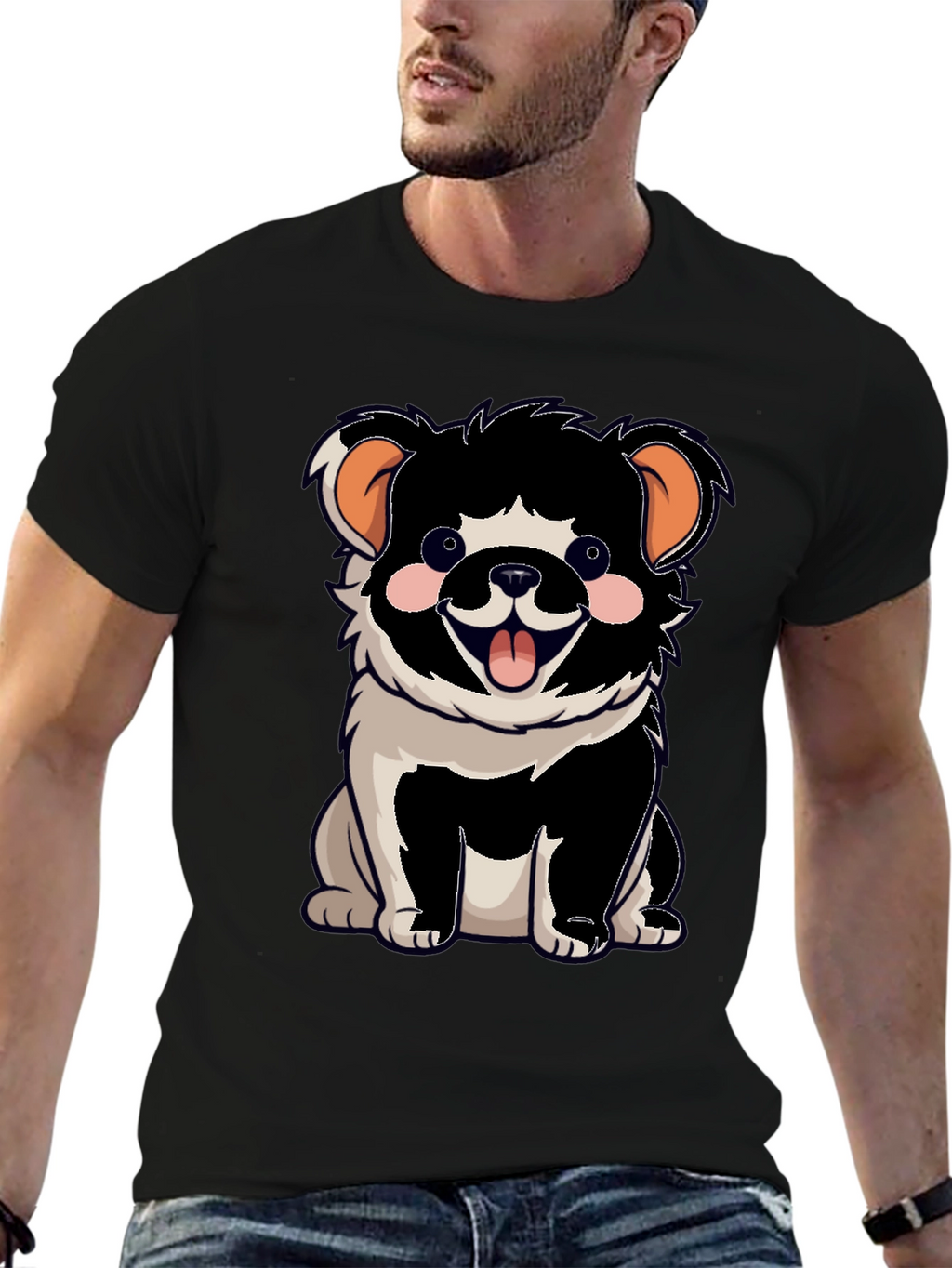 Cartoon Dog Graphic T-Shirt Black Unisex
