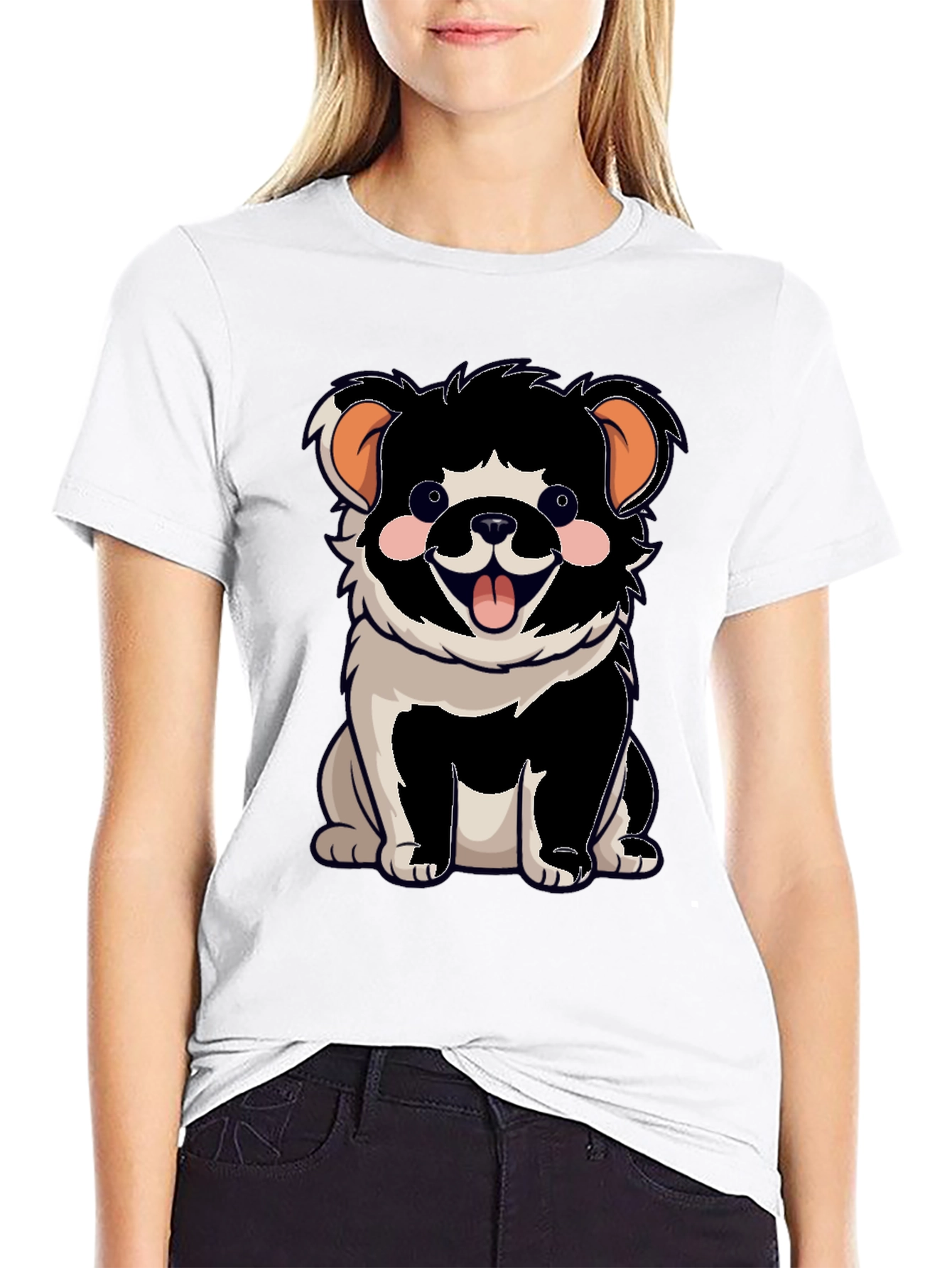 Cartoon Dog Graphic T-Shirt Black Unisex