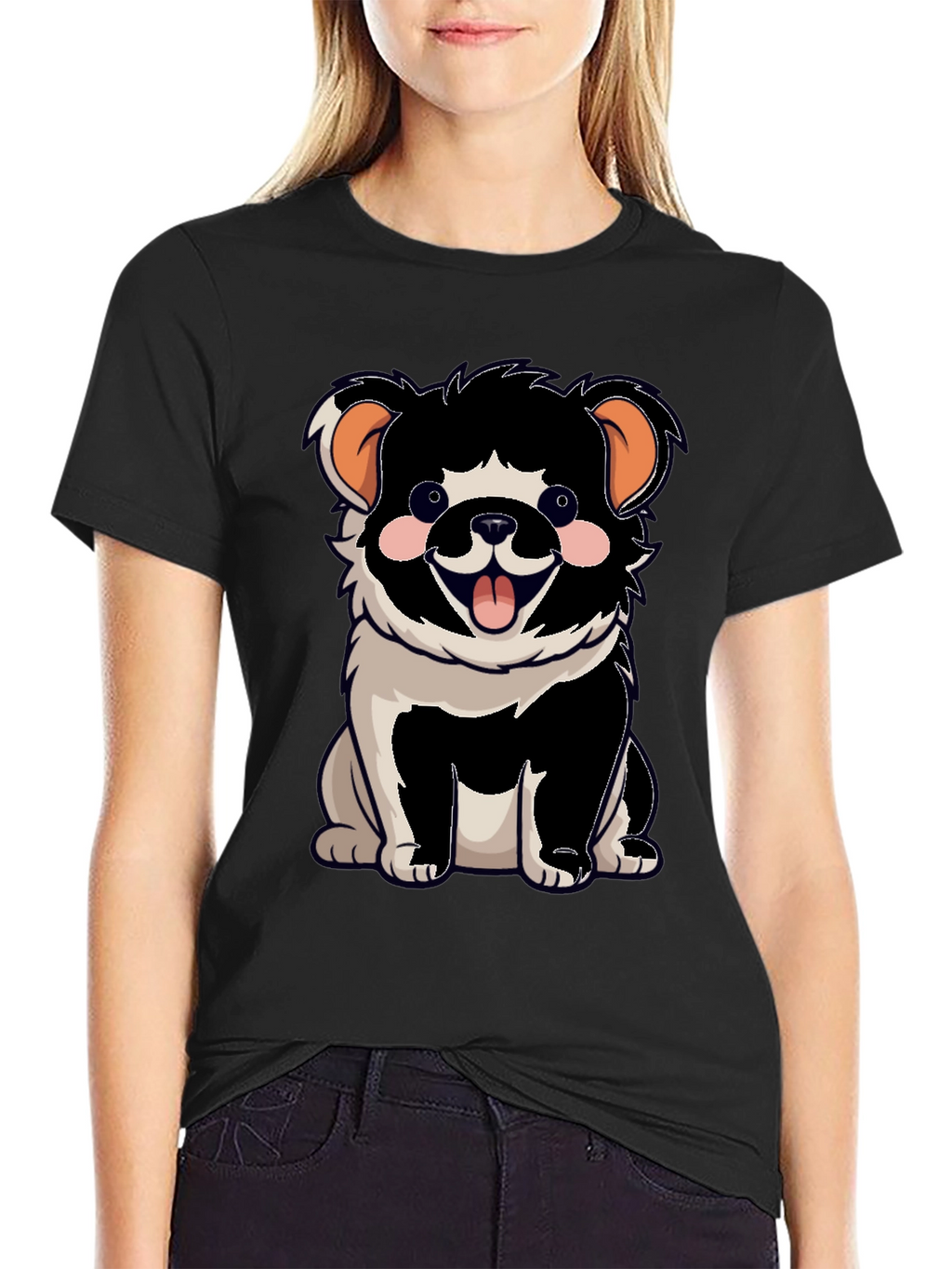 Cartoon Dog Graphic T-Shirt Black Unisex