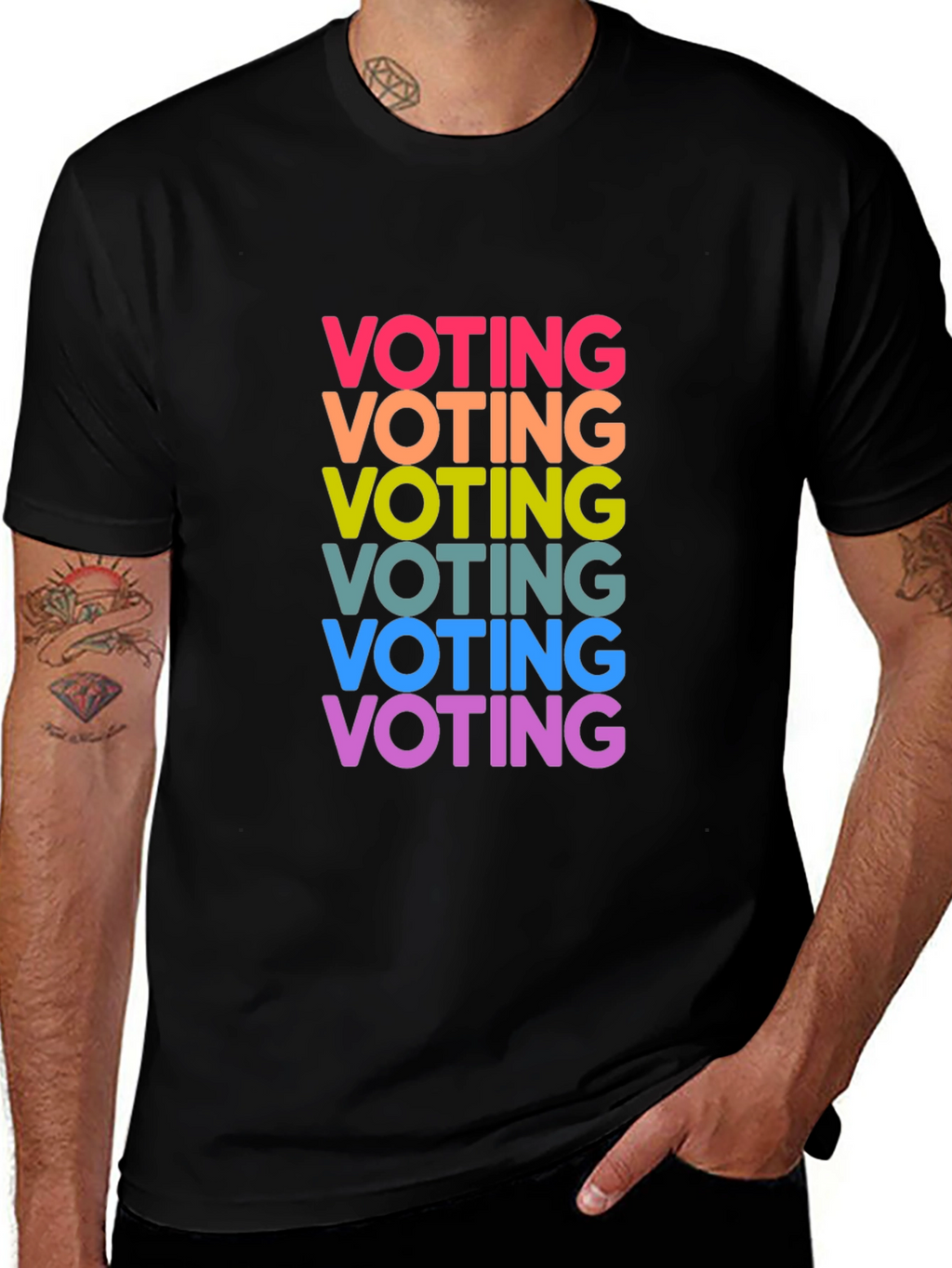 Vote Rainbow Text Graphic Black Tee