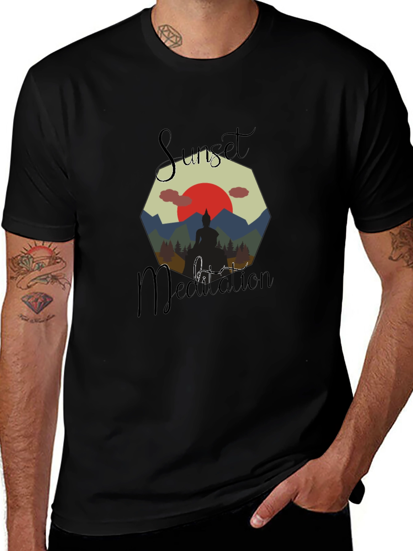 Sunset Meditation Mens Graphic Tee - Black