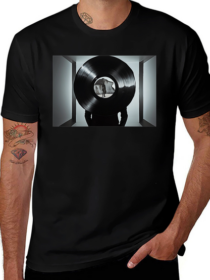 Abstract Record Print Black Tee