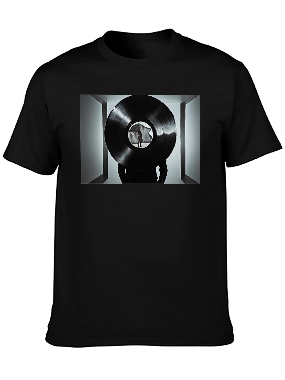 Abstract Record Print Black Tee