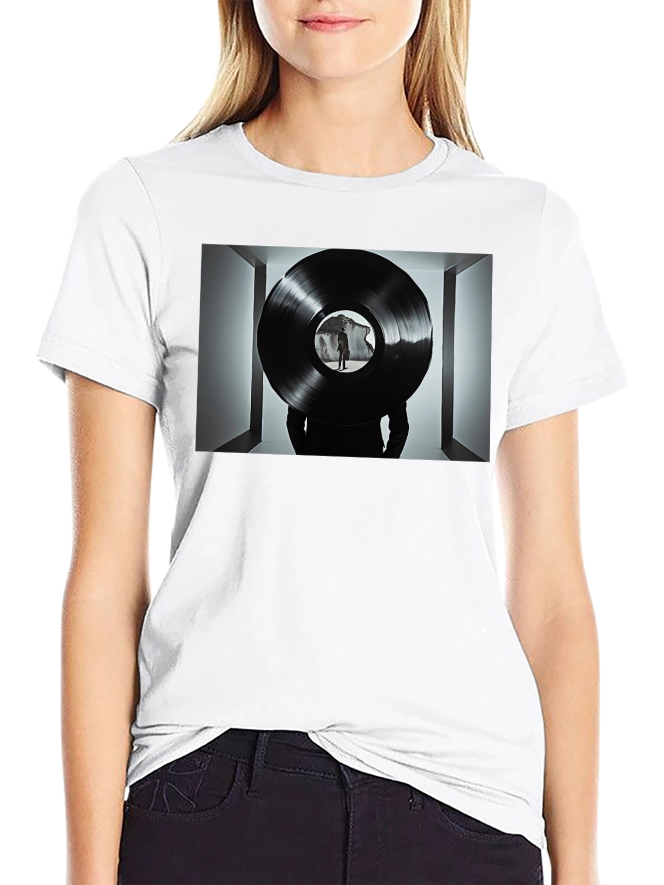 Abstract Record Print Black Tee