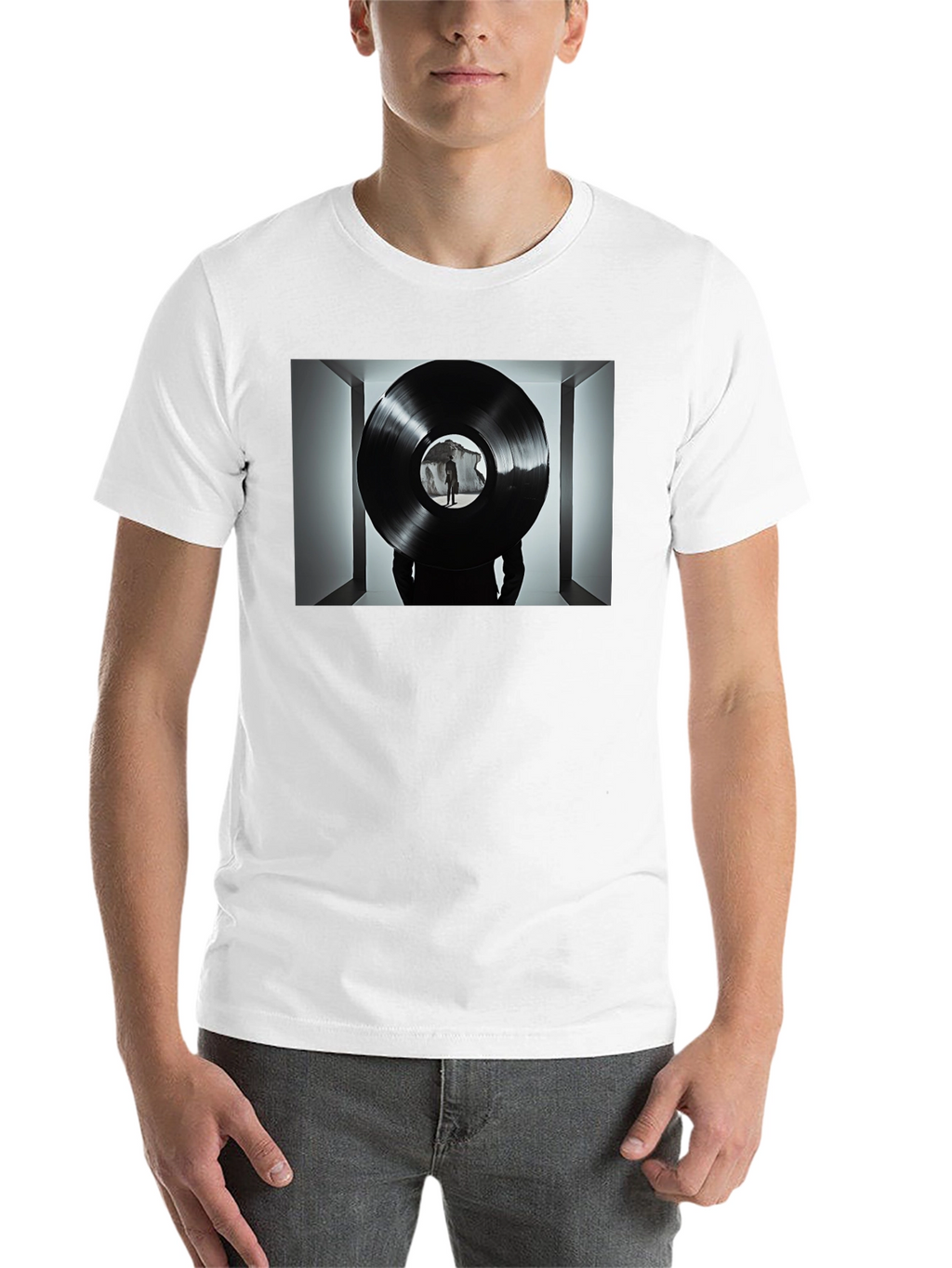 Abstract Record Print Black Tee