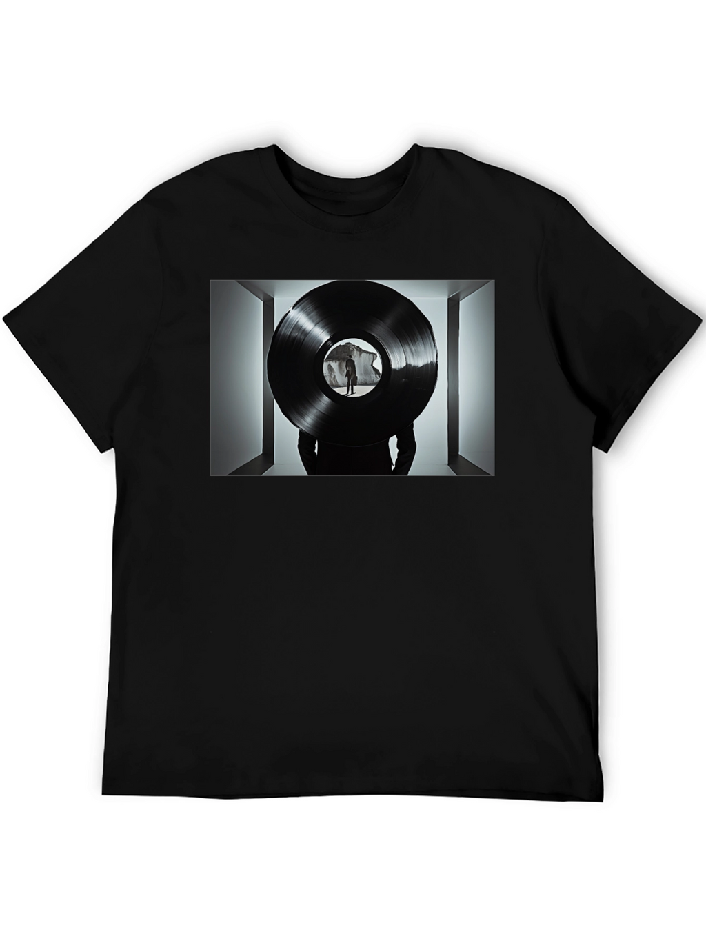 Abstract Record Print Black Tee