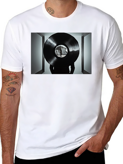 Abstract Record Print Black Tee