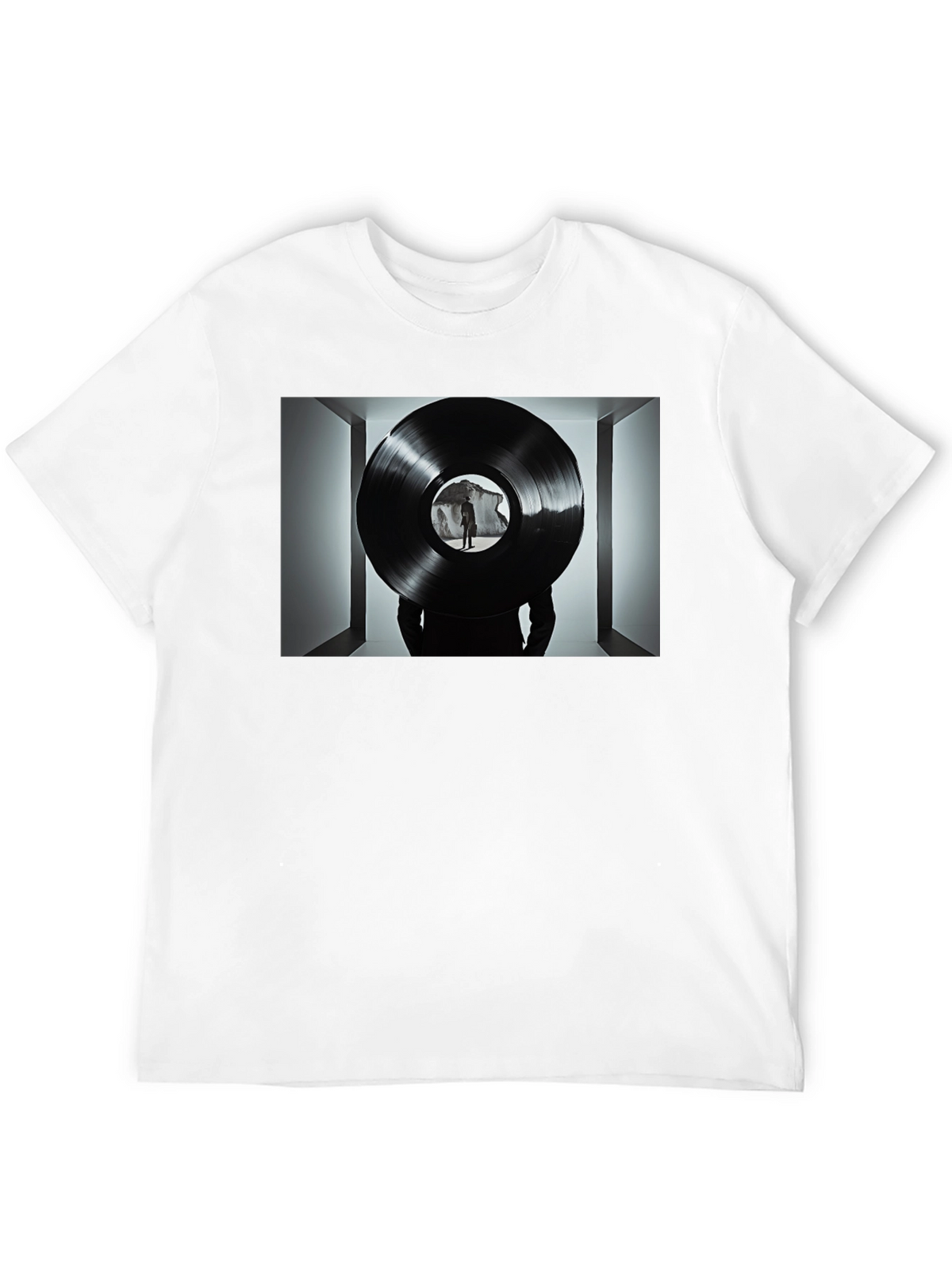 Abstract Record Print Black Tee