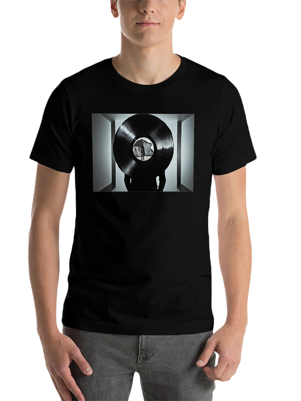 Abstract Record Print Black Tee