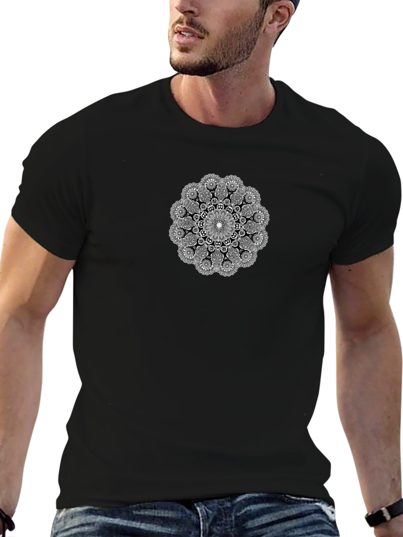 Black T-Shirt with Mandala Graphic