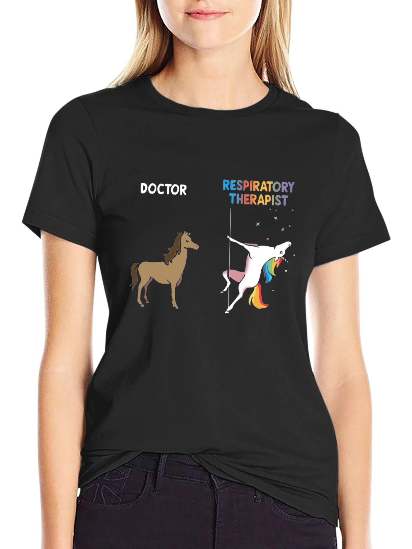 Doctor Horse vs. Respiratory Therapist Unicorn Graphic Tee