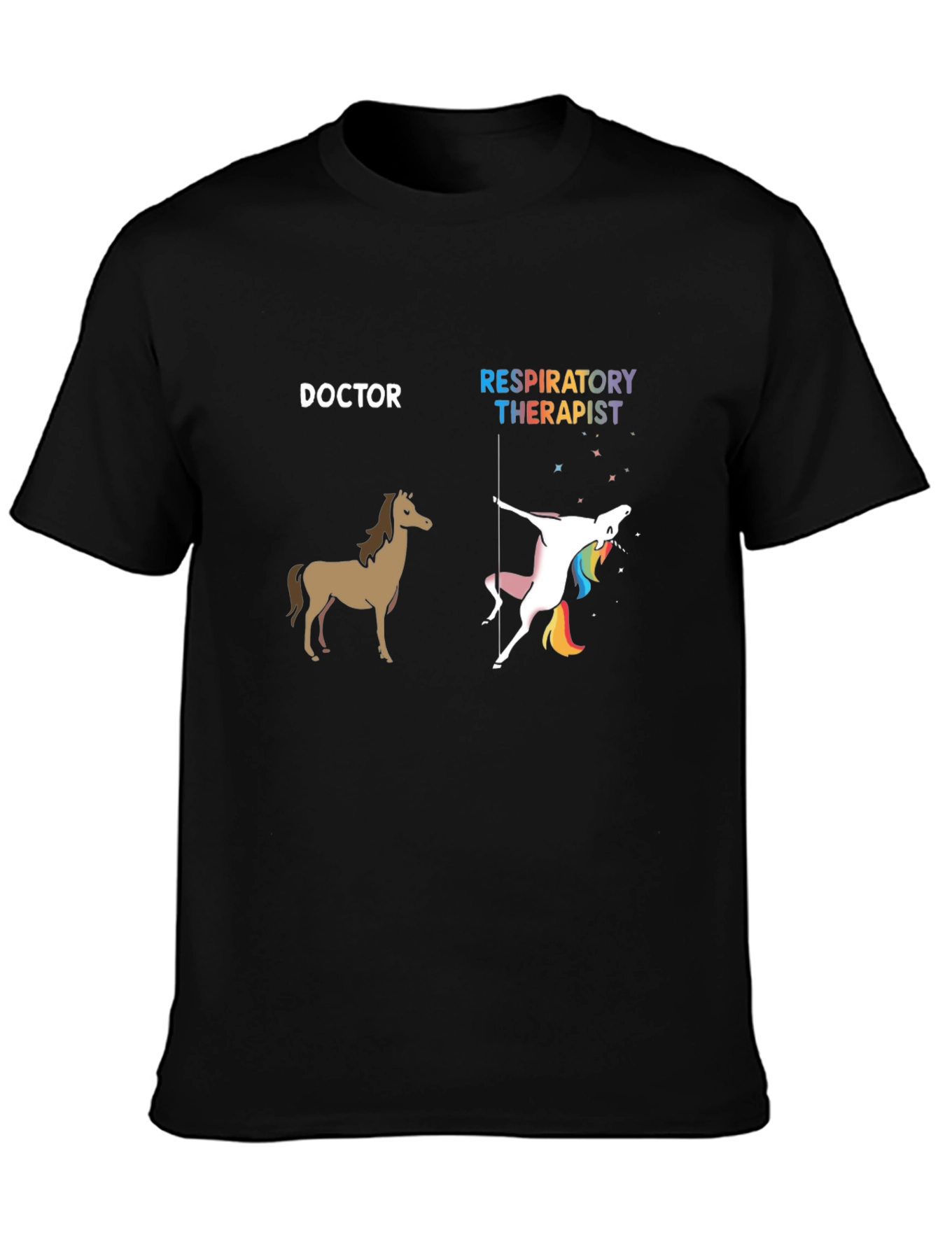 Doctor Horse vs. Respiratory Therapist Unicorn Graphic Tee
