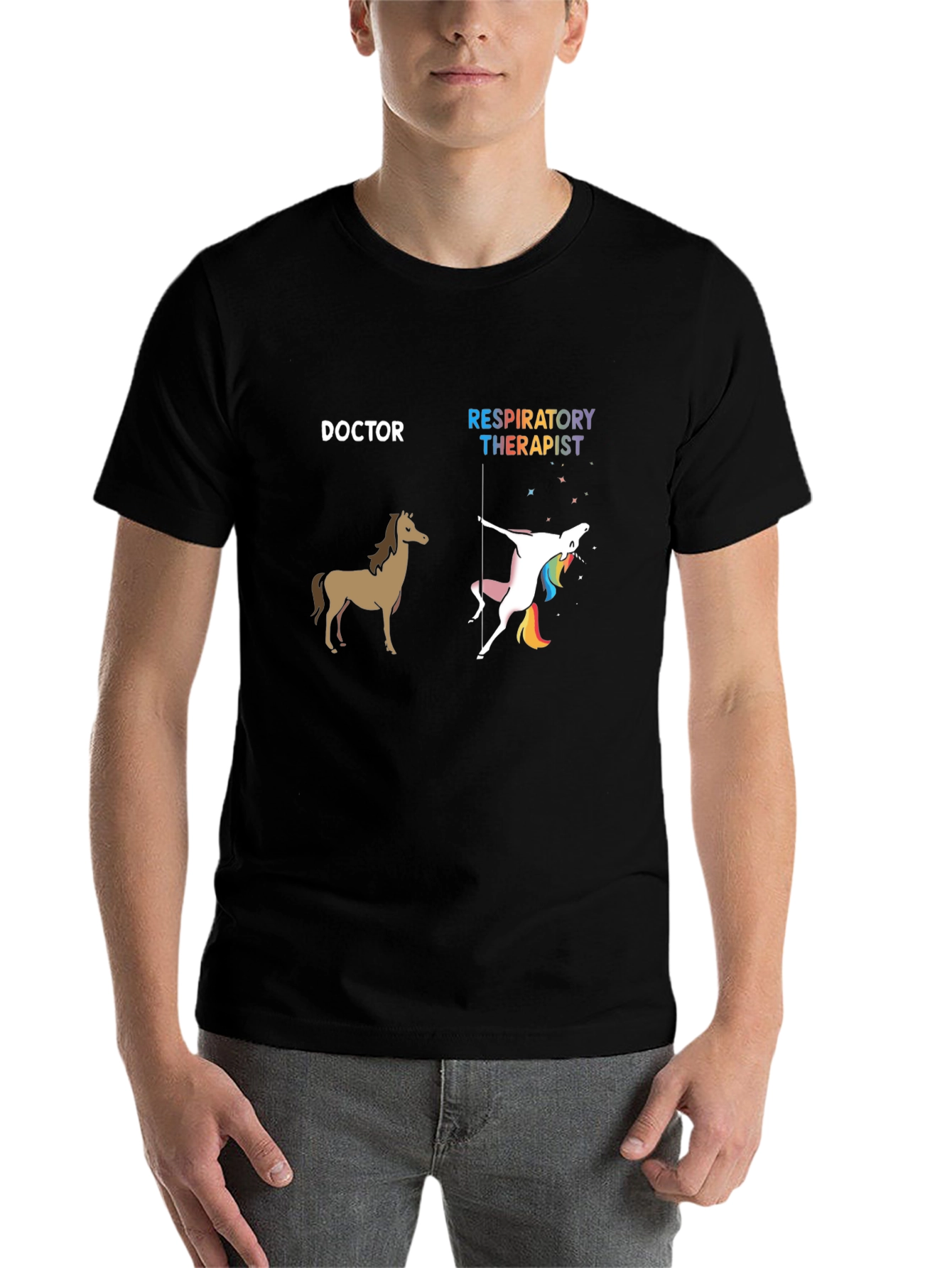 Doctor Horse vs. Respiratory Therapist Unicorn Graphic Tee
