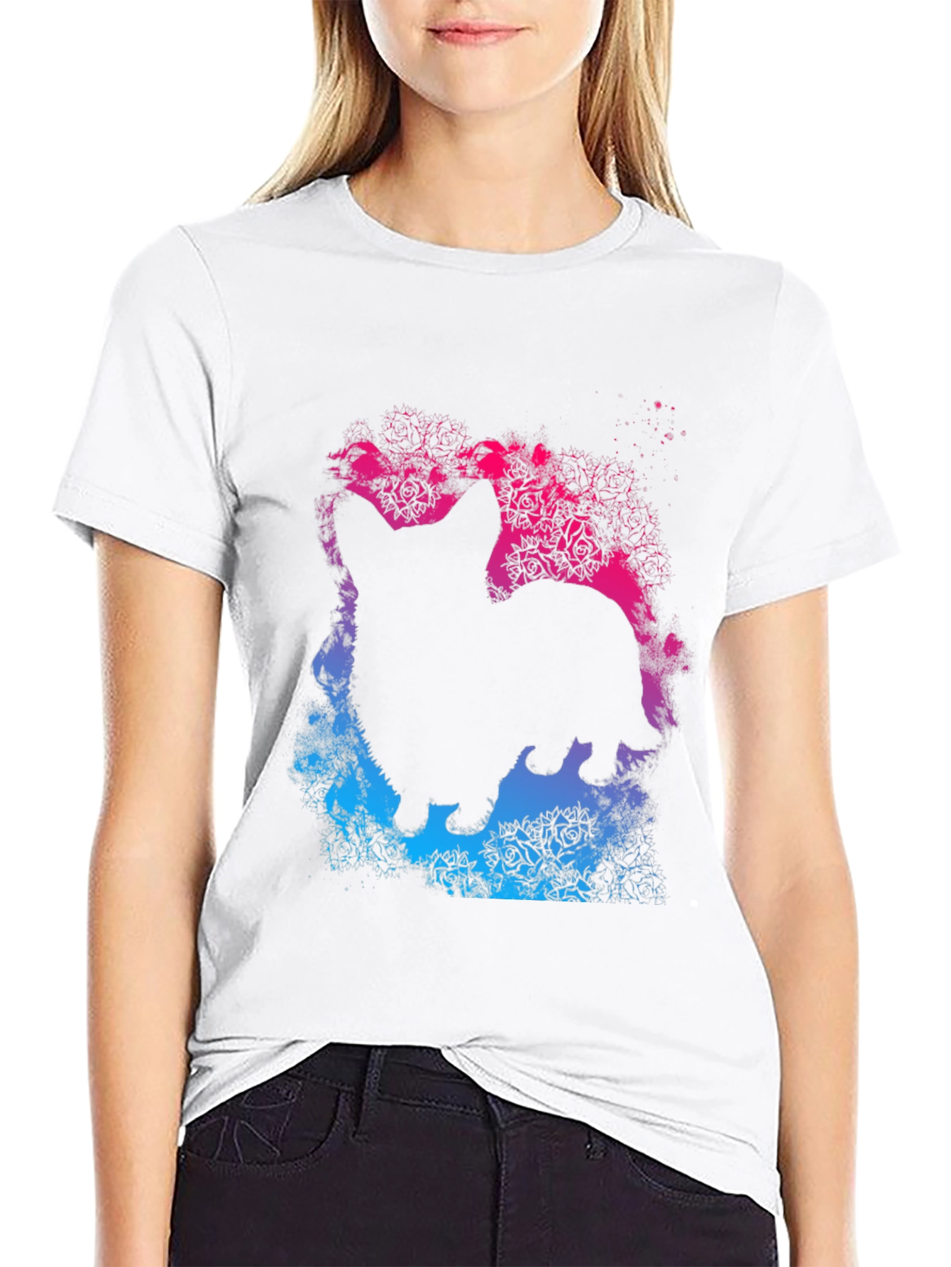 Corgi Silhouette Rose T-Shirt