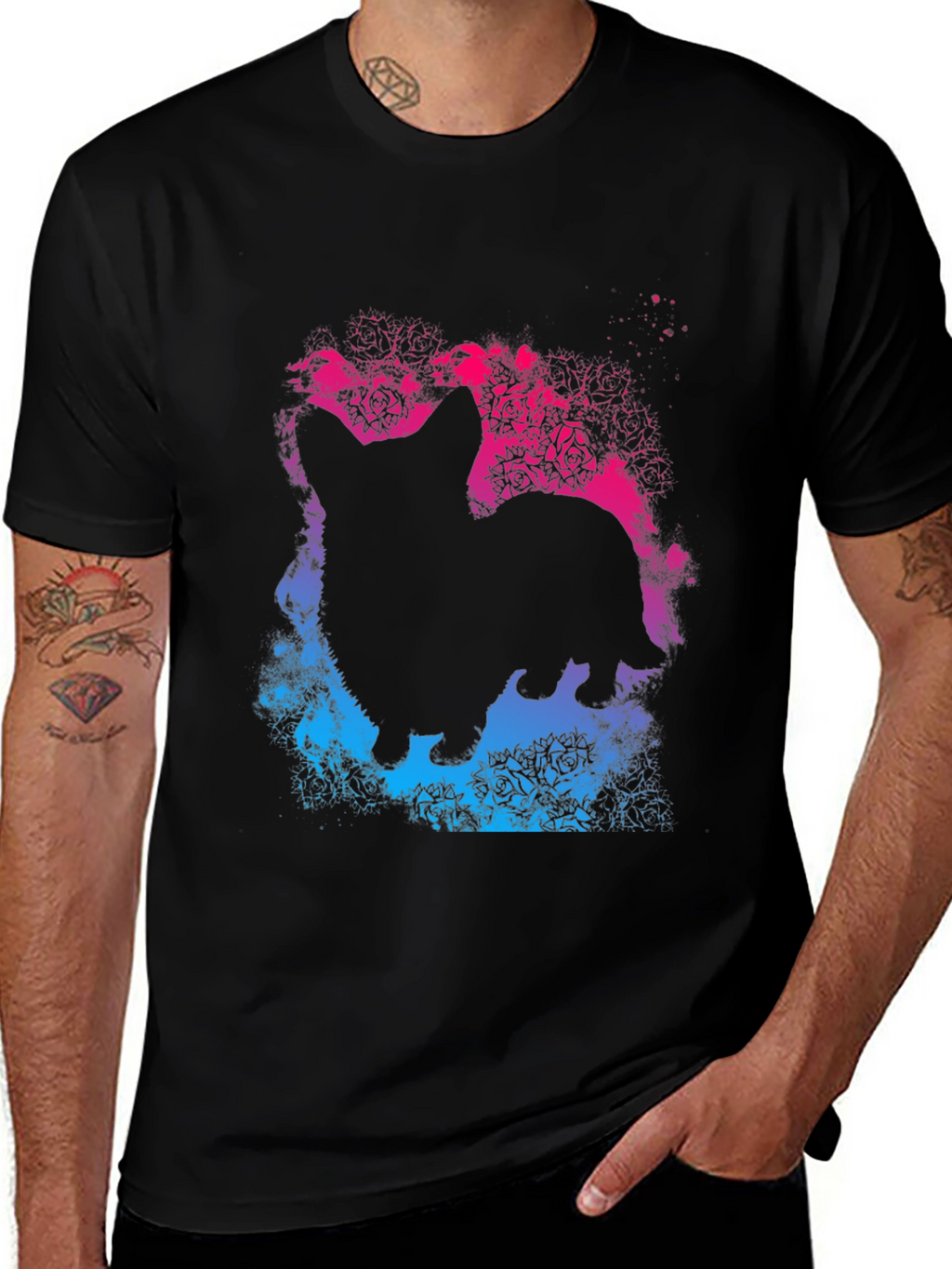 Corgi Silhouette Rose T-Shirt