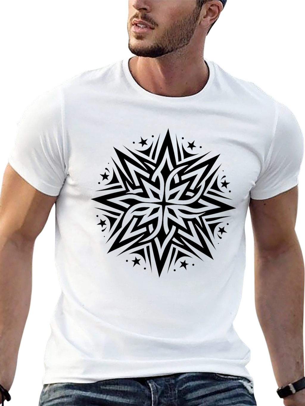 Tribal Star Graphic Black Tee
