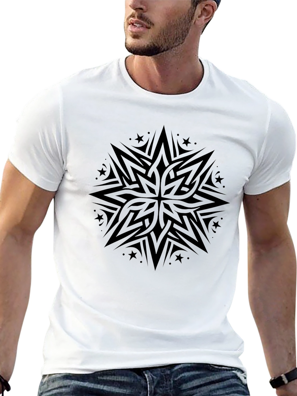 Tribal Star Graphic Black Tee