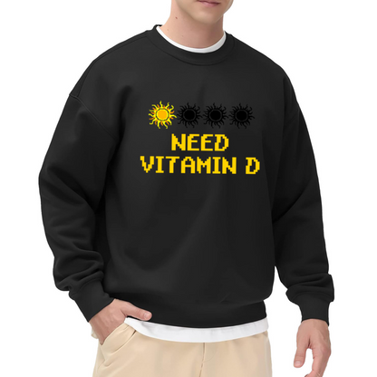 Need Vitamin D Pixel Sun Crewneck Sweatshirt, Retro 8 Bit Sunshine Graphic Pullover, Sunshine Lover Gift