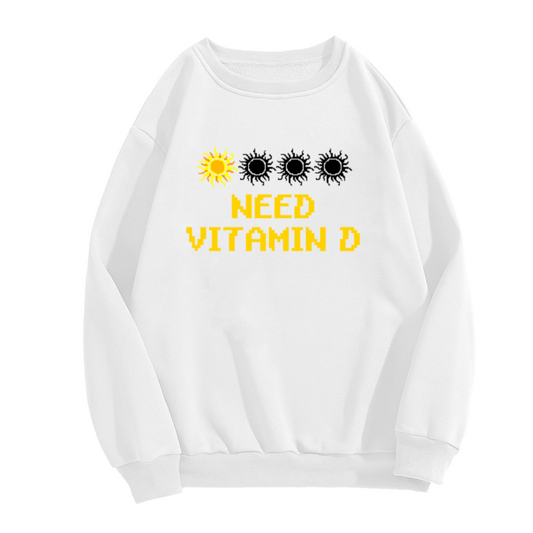Need Vitamin D Pixel Sun Crewneck Sweatshirt, Retro 8 Bit Sunshine Graphic Pullover, Sunshine Lover Gift