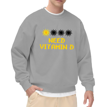 Need Vitamin D Pixel Sun Crewneck Sweatshirt, Retro 8 Bit Sunshine Graphic Pullover, Sunshine Lover Gift