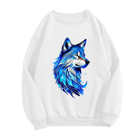 Galaxy Wolf Crewneck Sweatshirt - Cosmic Wolf Head Graphic Pullover, Howling At The Moon, Mystical Space Animal Streetwear