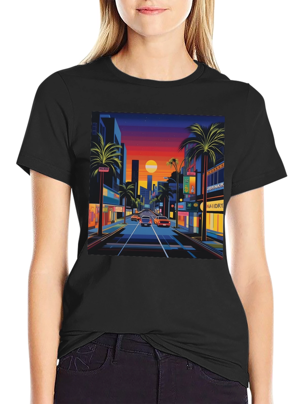 Sunset Cityscape Graphic Tee - Retro Style