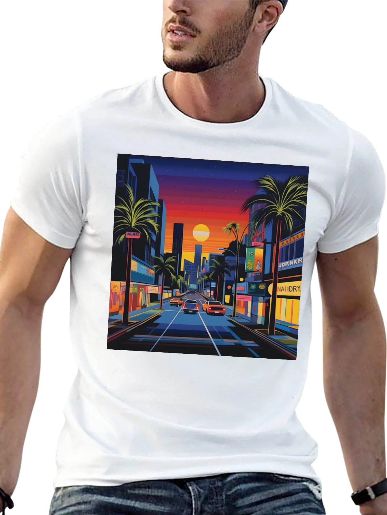 Sunset Cityscape Graphic Tee - Retro Style