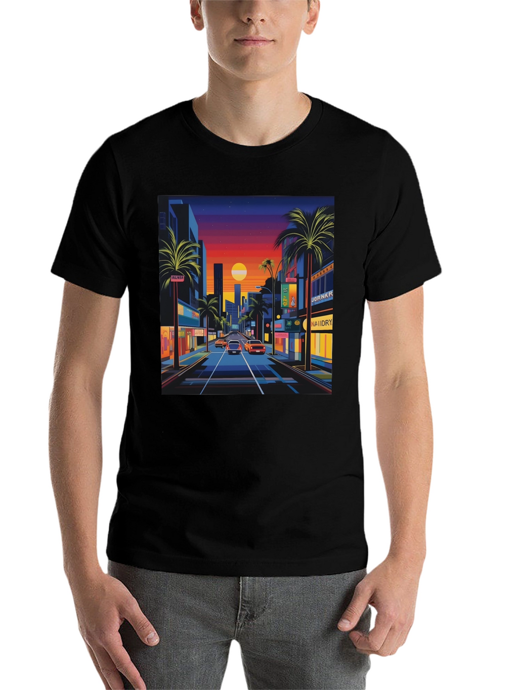 Sunset Cityscape Graphic Tee - Retro Style