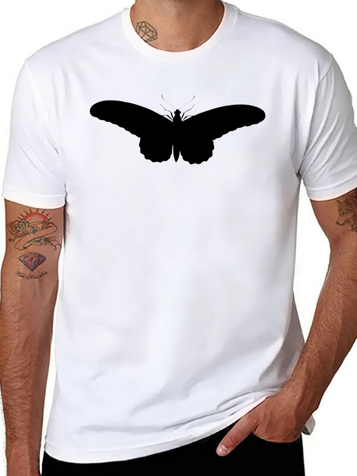 Butterfly Silhouette Graphic Tee - Black