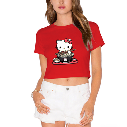 Tiny Chest?Print Hello Kitty Minimal White Cropped Top