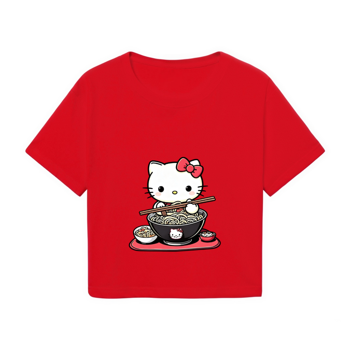 Tiny Chest?Print Hello Kitty Minimal White Cropped Top