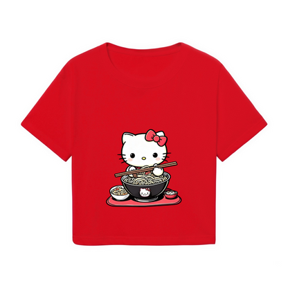 Tiny Chest?Print Hello Kitty Minimal White Cropped Top
