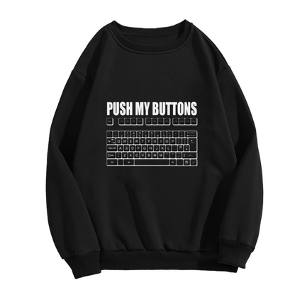Push My Buttons QWERTY Keyboard Crewneck Sweatshirt | Funny Tech Geek Line Art Pullover, Computer Lover Gift
