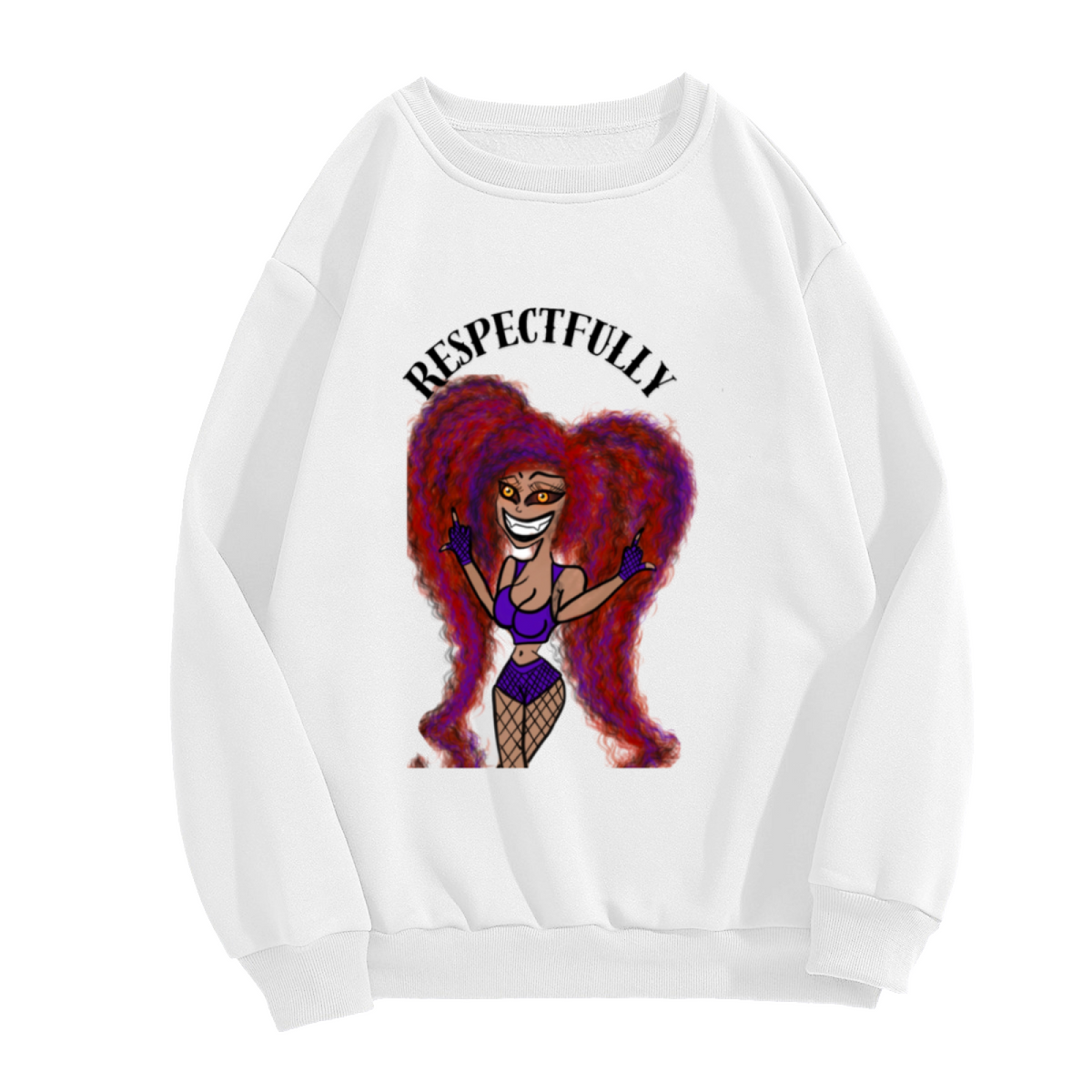 Respectfully Middle Finger Cartoon Crewneck Sweatshirt, Sassy Streetwear Character Pullover, Funny Attitude Gift