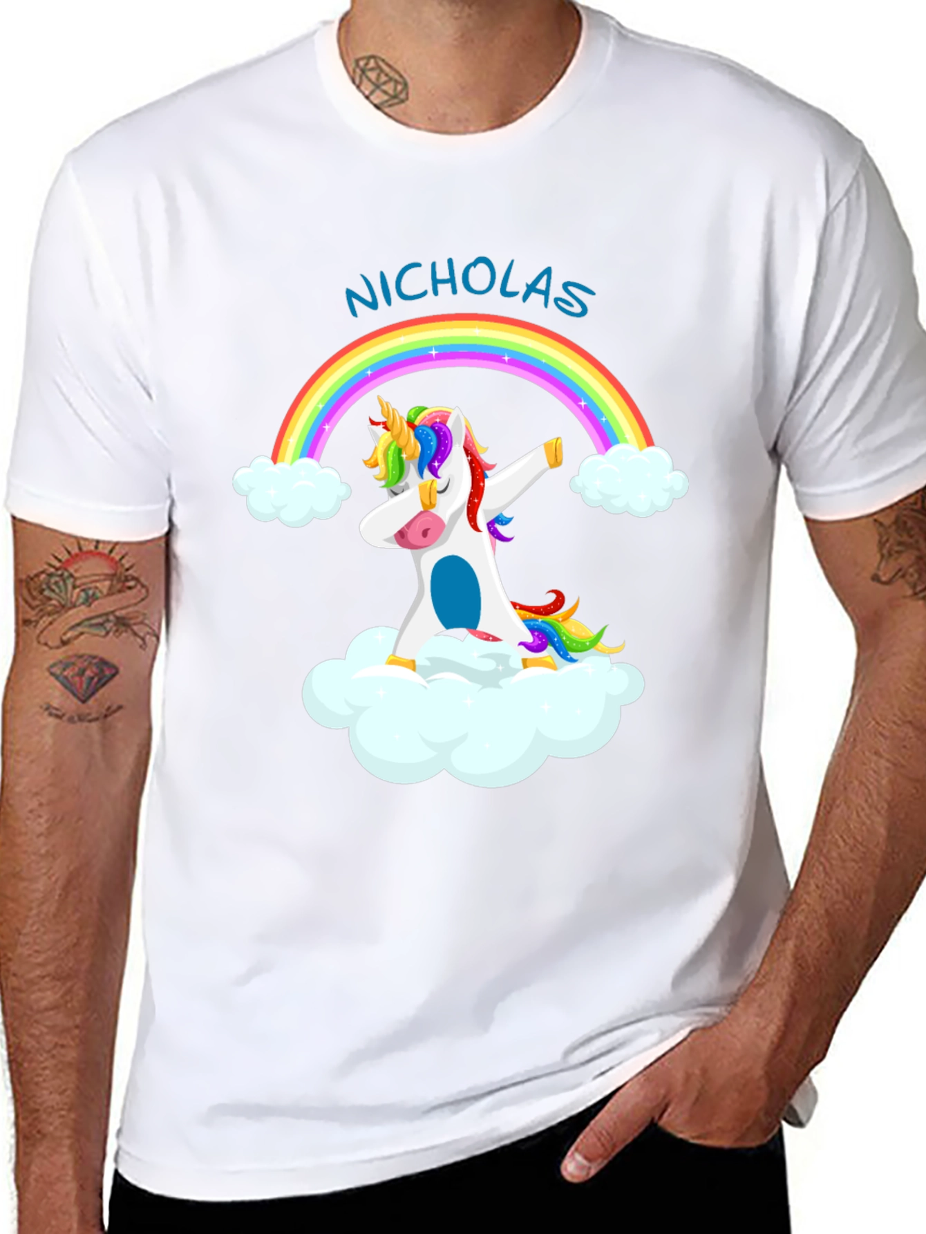 Nicholas Unicorn Dab Rainbow T-Shirt