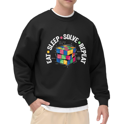 Eat Sleep Solve Repeat Rubik's Cube Crewneck Sweatshirt, Math Puzzle Geek Pullover, Puzzle Gift