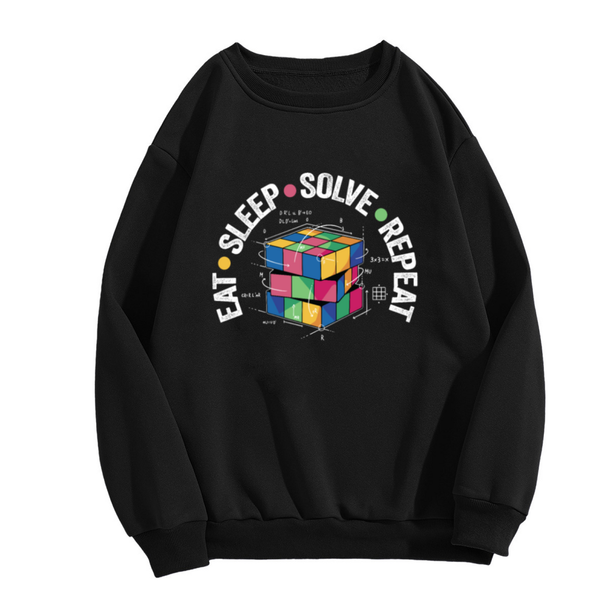 Eat Sleep Solve Repeat Rubik's Cube Crewneck Sweatshirt, Math Puzzle Geek Pullover, Puzzle Gift